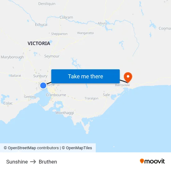 Sunshine to Bruthen map