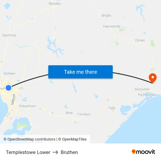 Templestowe Lower to Bruthen map