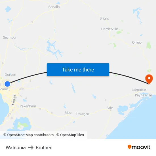 Watsonia to Bruthen map