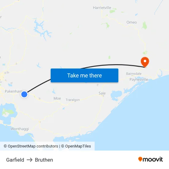 Garfield to Bruthen map