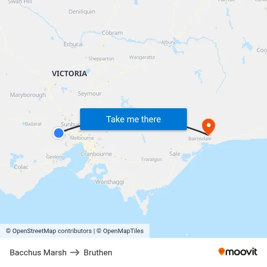 Bacchus Marsh to Bruthen map