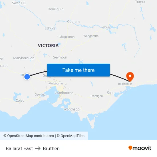 Ballarat East to Bruthen map