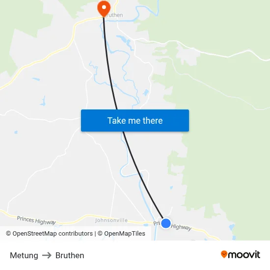 Metung to Bruthen map