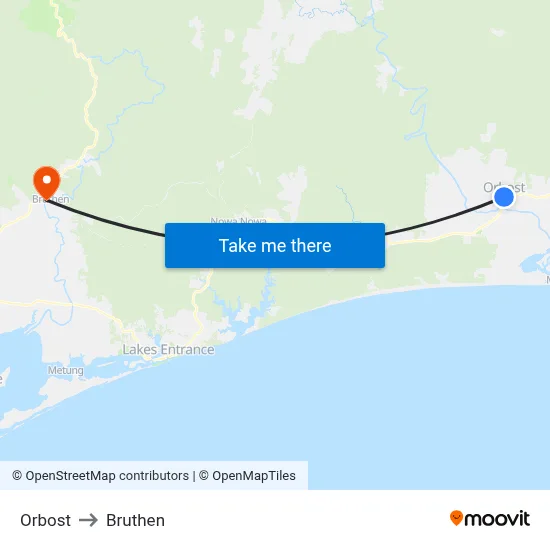 Orbost to Bruthen map
