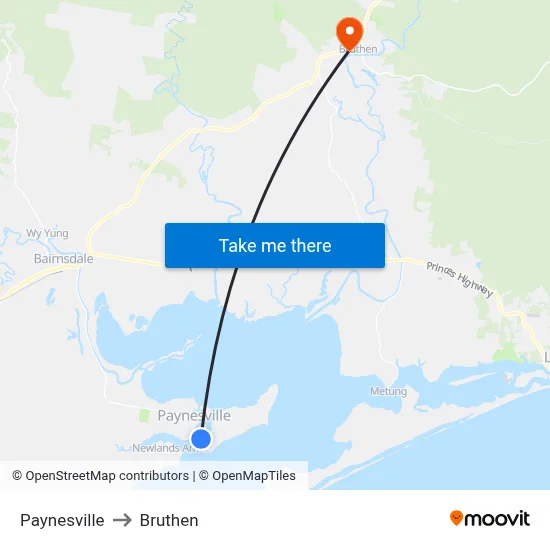 Paynesville to Bruthen map