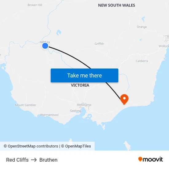 Red Cliffs to Bruthen map