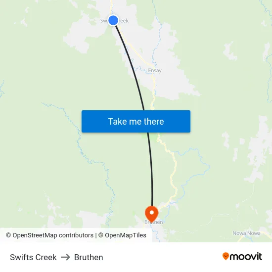 Swifts Creek to Bruthen map