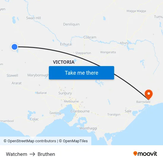 Watchem to Bruthen map