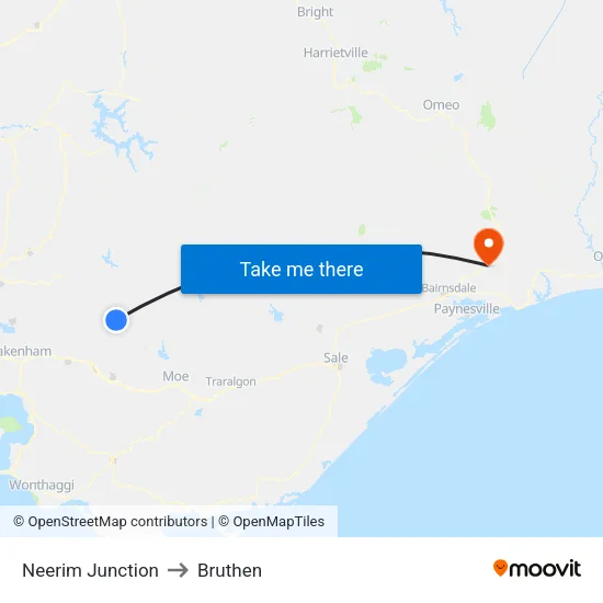 Neerim Junction to Bruthen map
