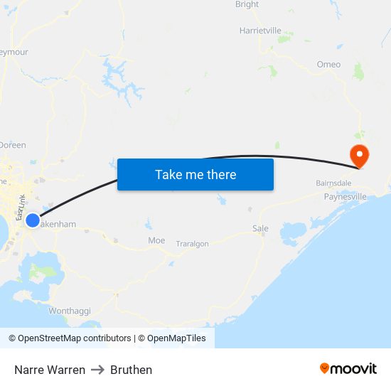 Narre Warren to Bruthen map