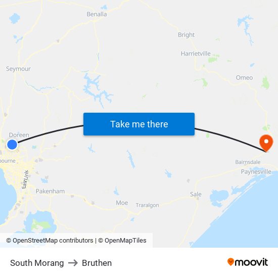South Morang to Bruthen map