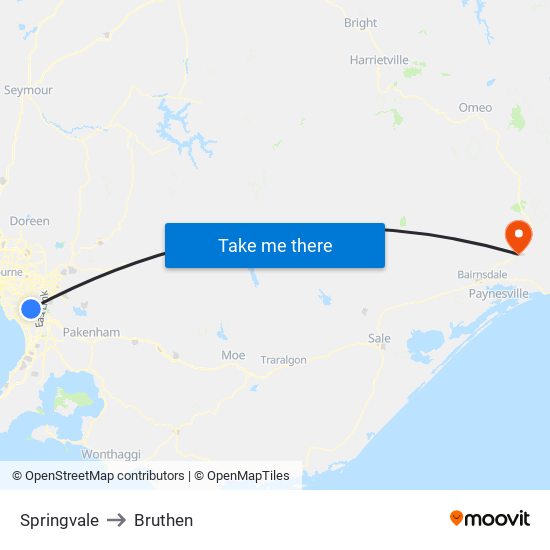 Springvale to Bruthen map