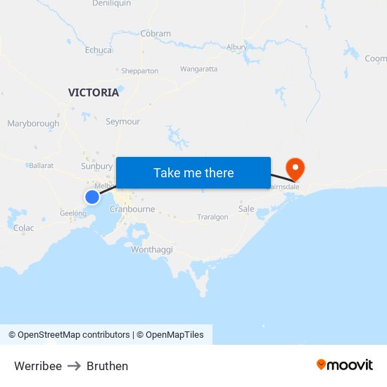 Werribee to Bruthen map