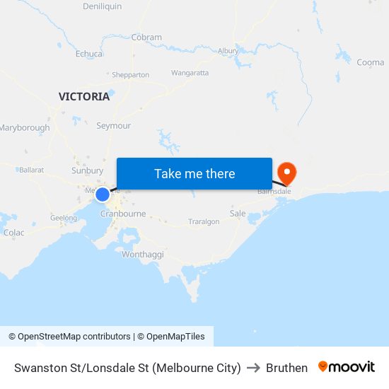 Swanston St/Lonsdale St (Melbourne City) to Bruthen map
