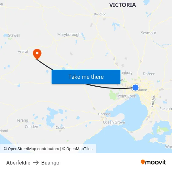 Aberfeldie to Buangor map