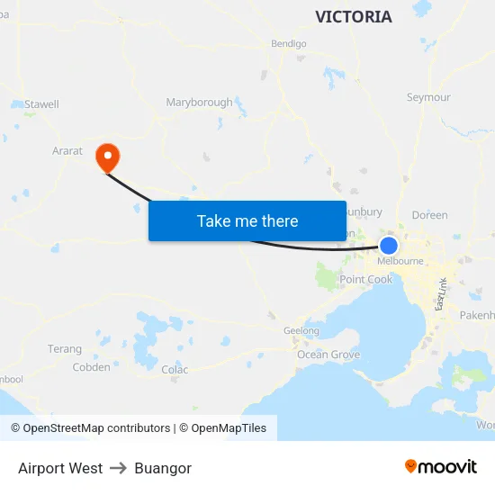 Airport West to Buangor map