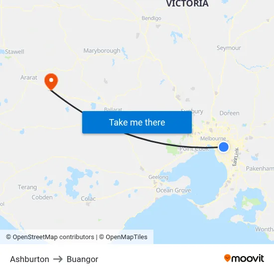 Ashburton to Buangor map