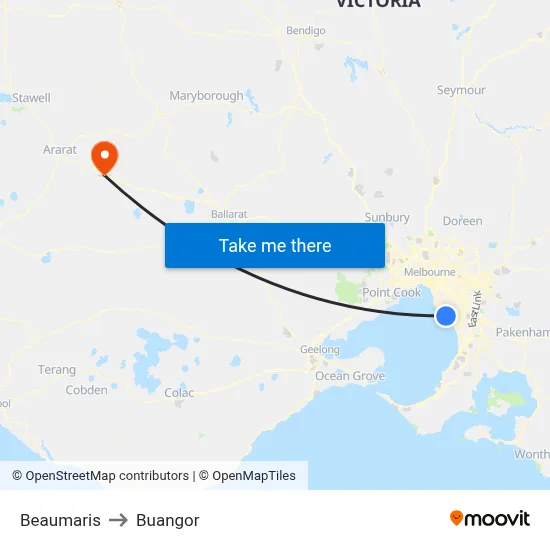 Beaumaris to Buangor map