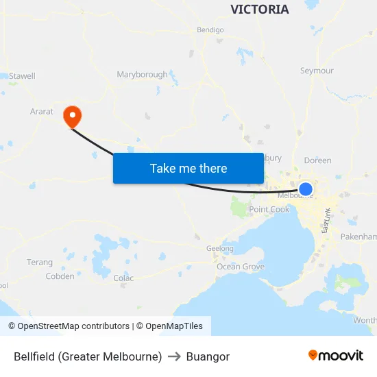 Bellfield (Greater Melbourne) to Buangor map