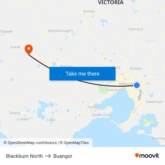 Blackburn North to Buangor map