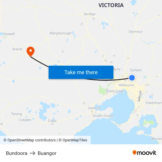 Bundoora to Buangor map