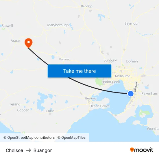 Chelsea to Buangor map