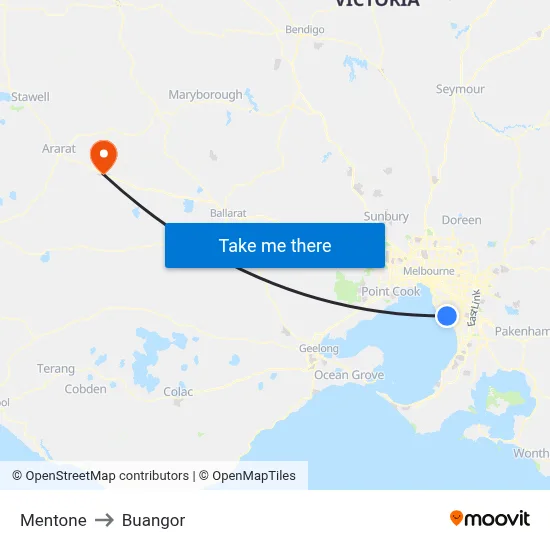 Mentone to Buangor map