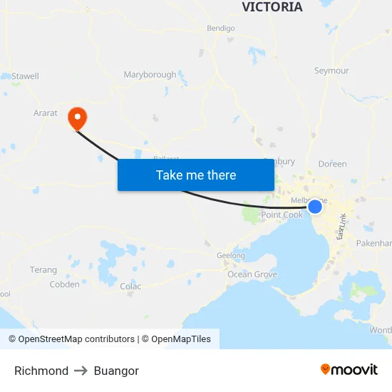 Richmond to Buangor map
