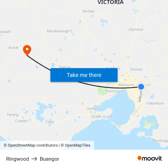Ringwood to Buangor map
