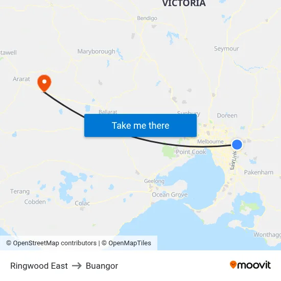 Ringwood East to Buangor map