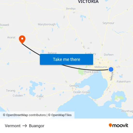 Vermont to Buangor map