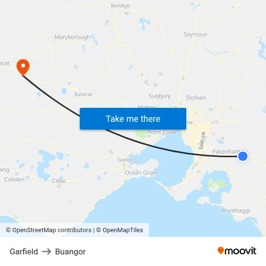 Garfield to Buangor map