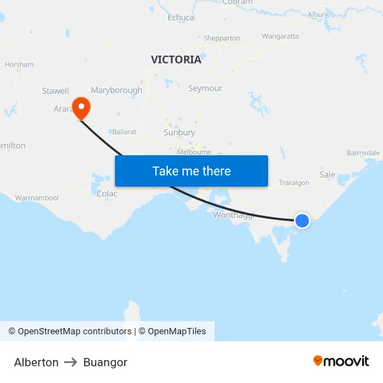 Alberton to Buangor map