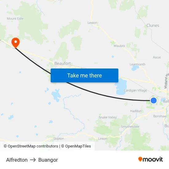 Alfredton to Buangor map