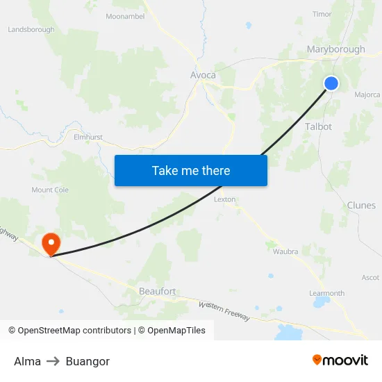 Alma to Buangor map