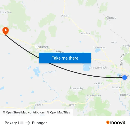 Bakery Hill to Buangor map