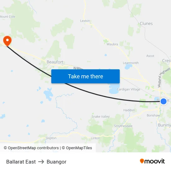 Ballarat East to Buangor map