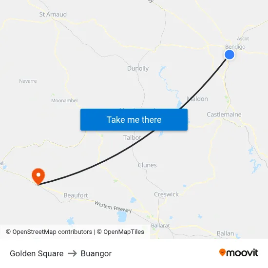 Golden Square to Buangor map
