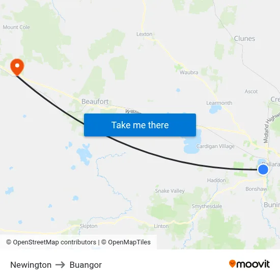 Newington to Buangor map