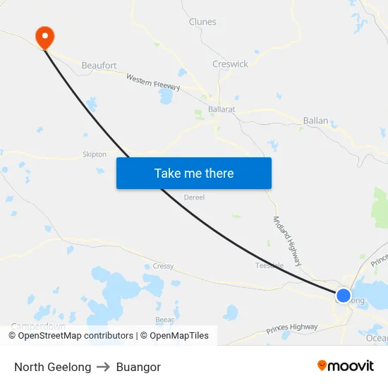 North Geelong to Buangor map