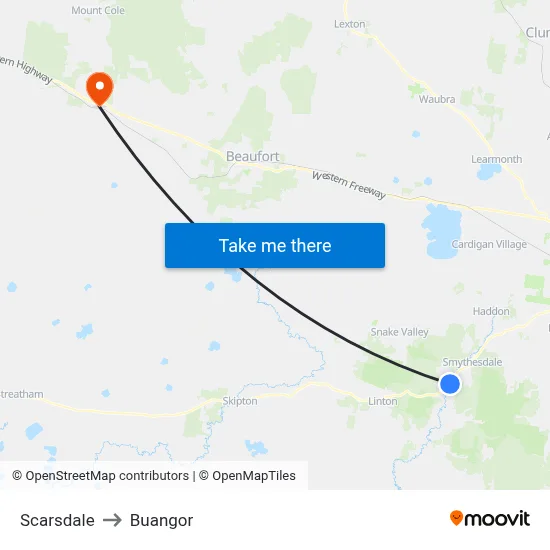 Scarsdale to Buangor map