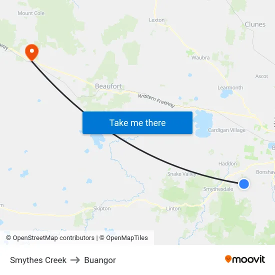 Smythes Creek to Buangor map