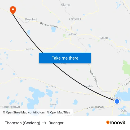 Thomson (Geelong) to Buangor map
