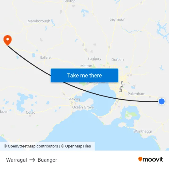 Warragul to Buangor map
