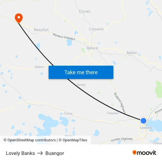 Lovely Banks to Buangor map