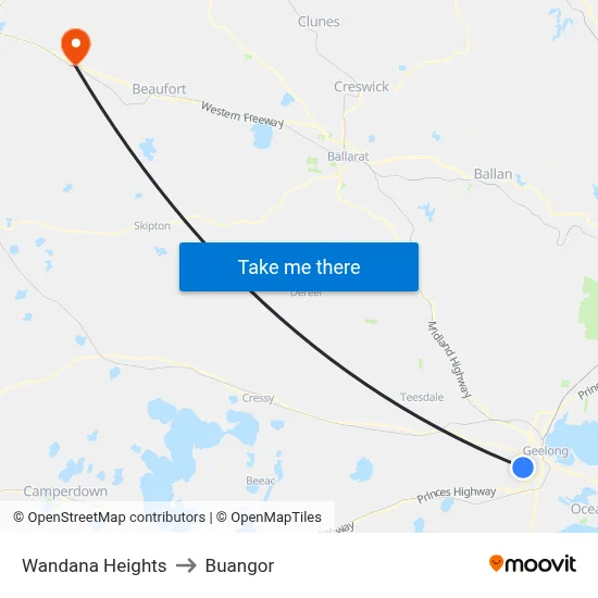 Wandana Heights to Buangor map