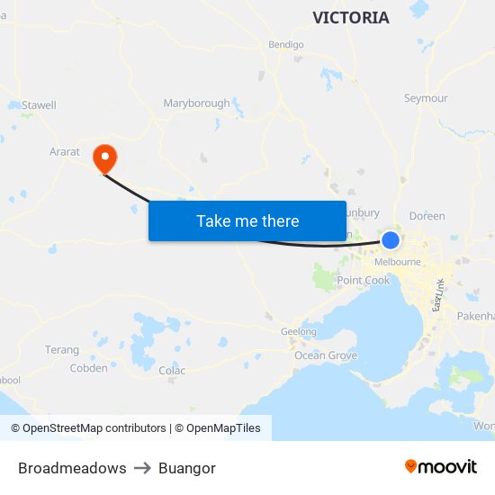 Broadmeadows to Buangor map