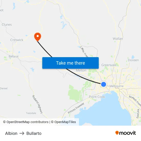 Albion to Bullarto map