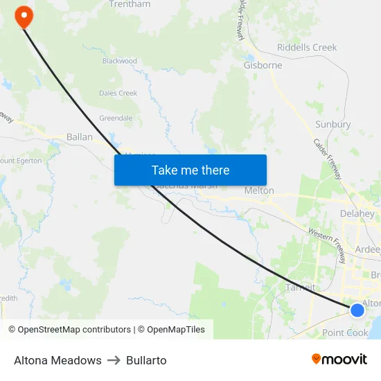Altona Meadows to Bullarto map