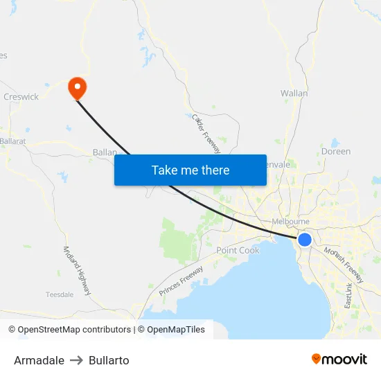 Armadale to Bullarto map